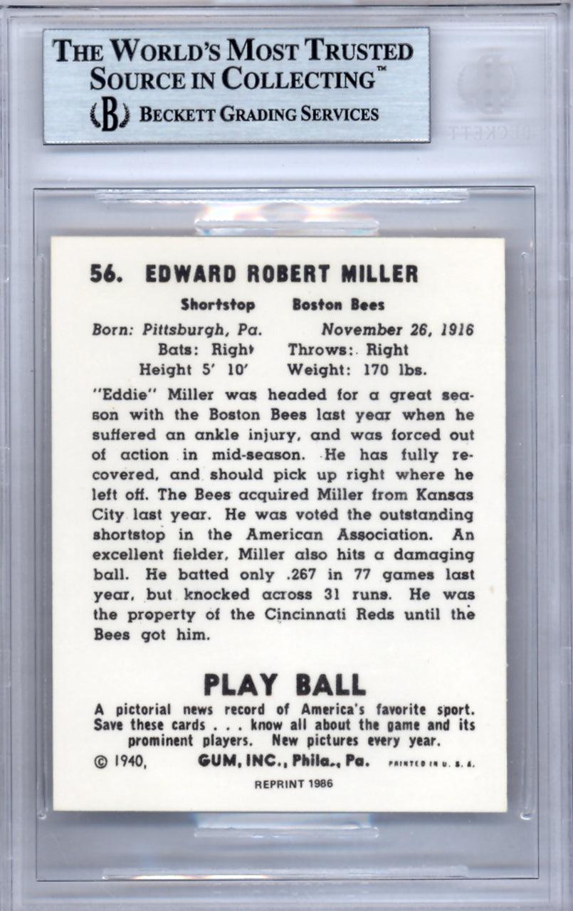Eddie Miller Autographed 1986 1940 Play Ball Reprint Card #56 Boston Bees Beckett BAS #9888108
