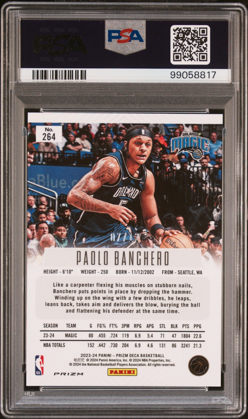 2023 Panini Prizm Deca Green Shimmer Fotl Paolo Banchero #264 /12 PSA 10
