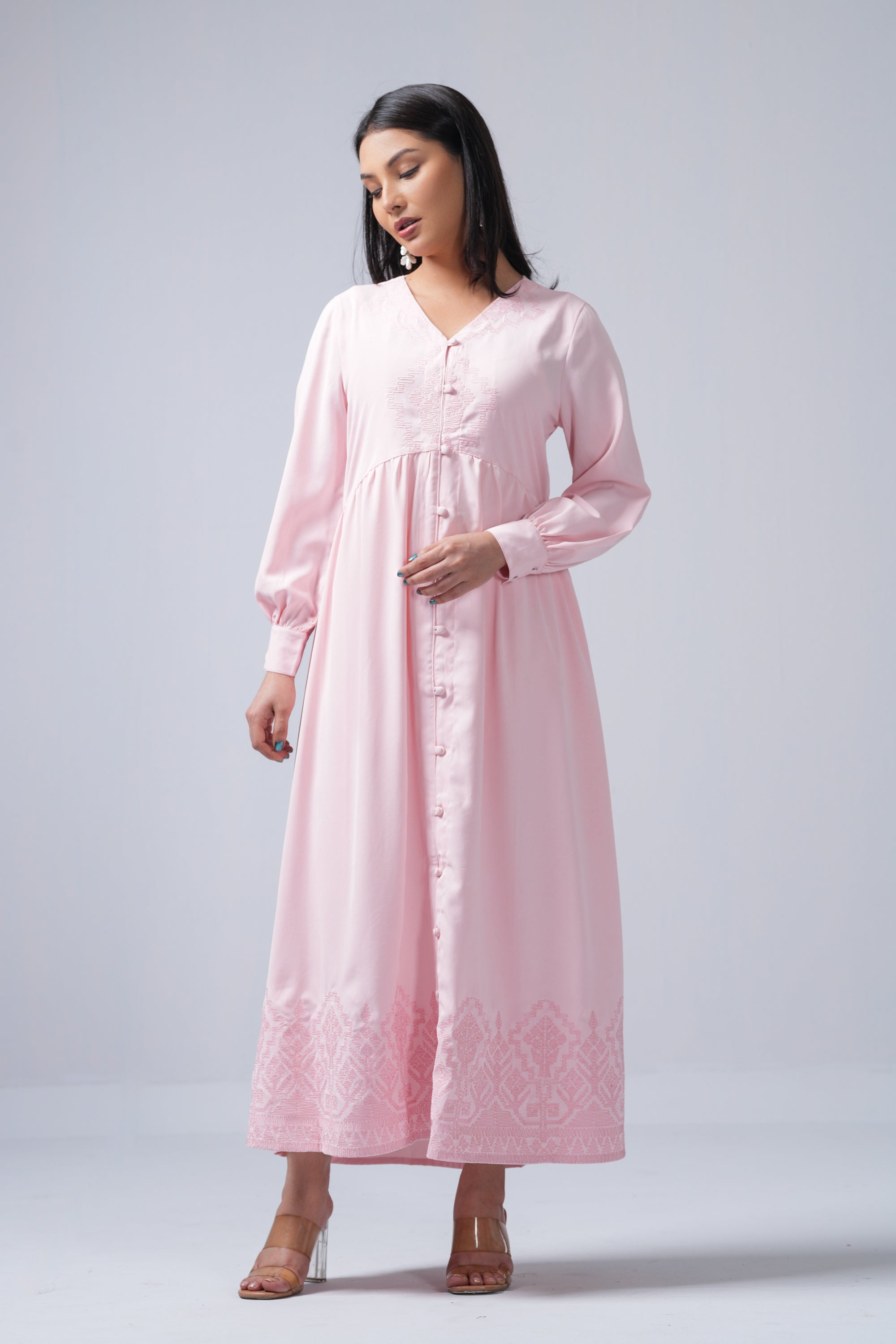 Flower Muse Pink Long Maxi Dress for Women