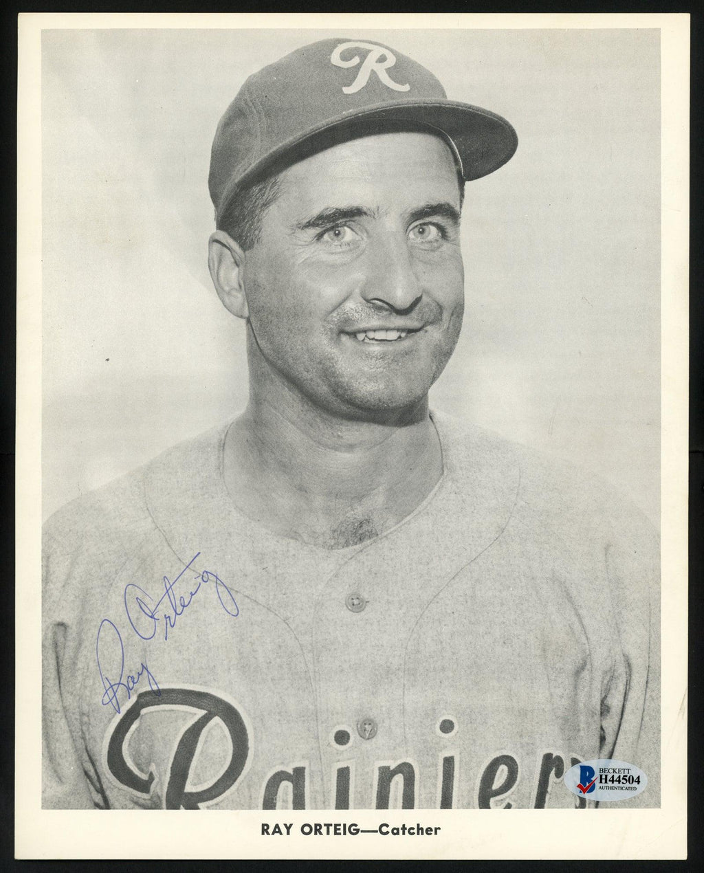 Ray Orteig Autographed 1956-59 Seattle Rainiers Popcorn 8x10 Premium Card 1956-59 Seattle Rainiers Beckett BAS #H44504