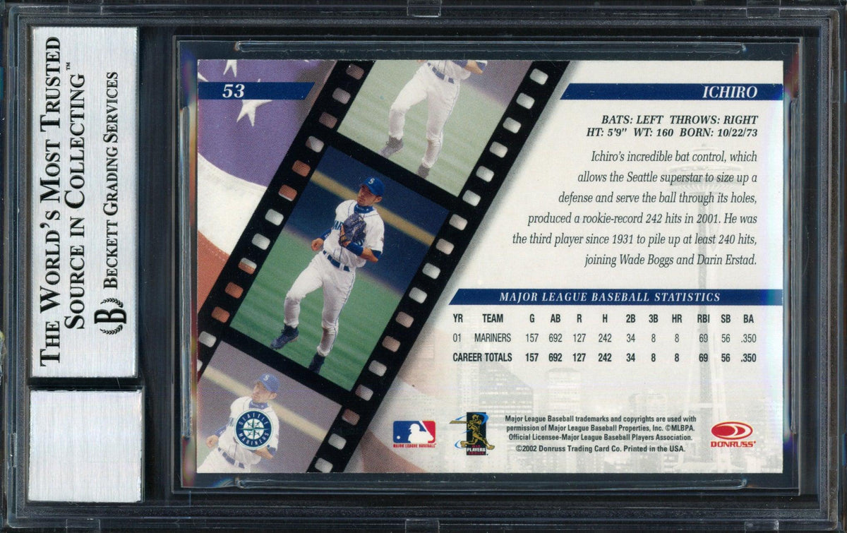 Ichiro Suzuki Autographed 2002 Donruss Studio Card #53 Seattle Mariners Auto Grade 10 Beckett BAS #12491120