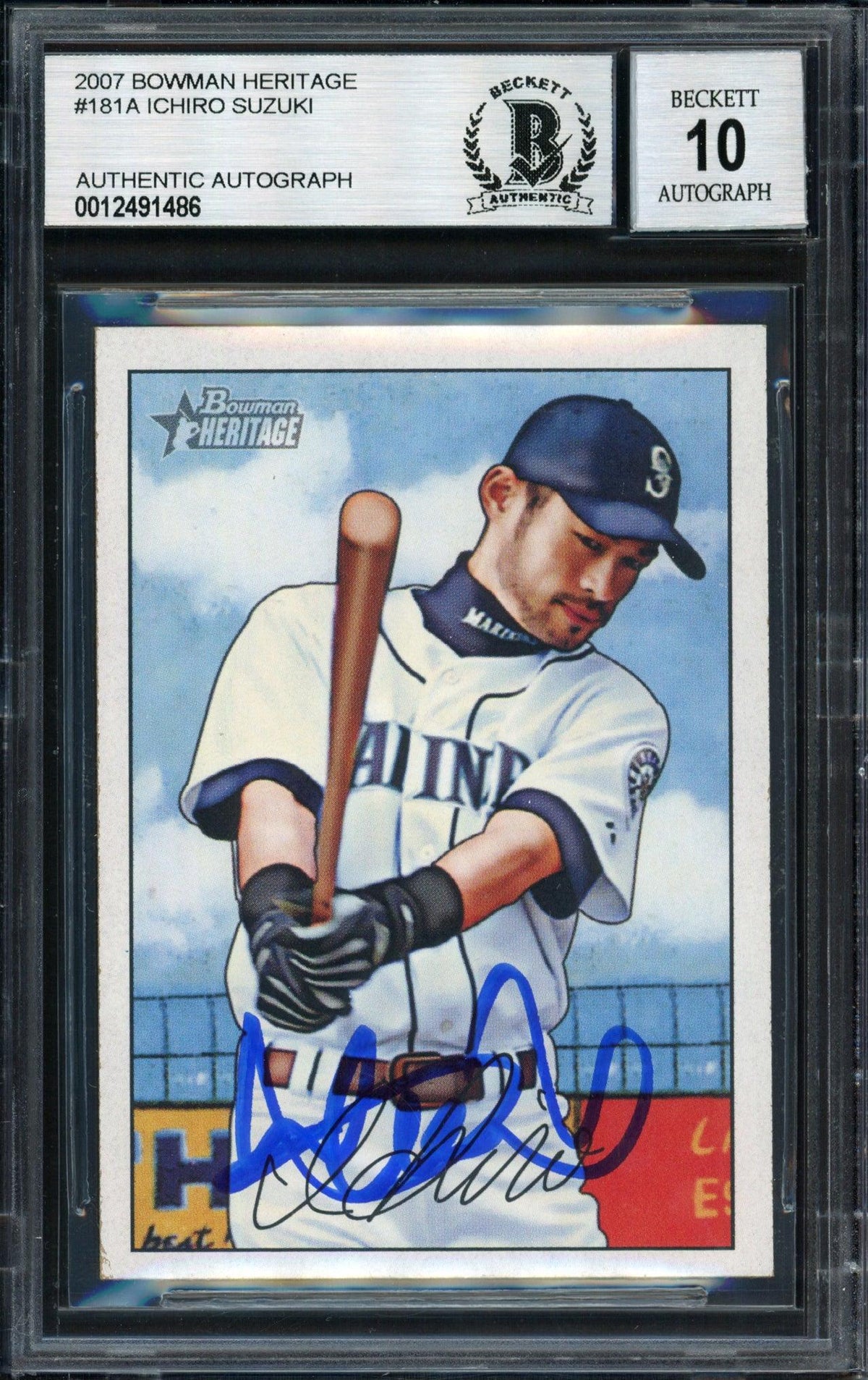Ichiro Suzuki Autographed 2007 Bowman Heritage Card #181 Seattle Mariners Auto Grade 10 Beckett BAS #12491486