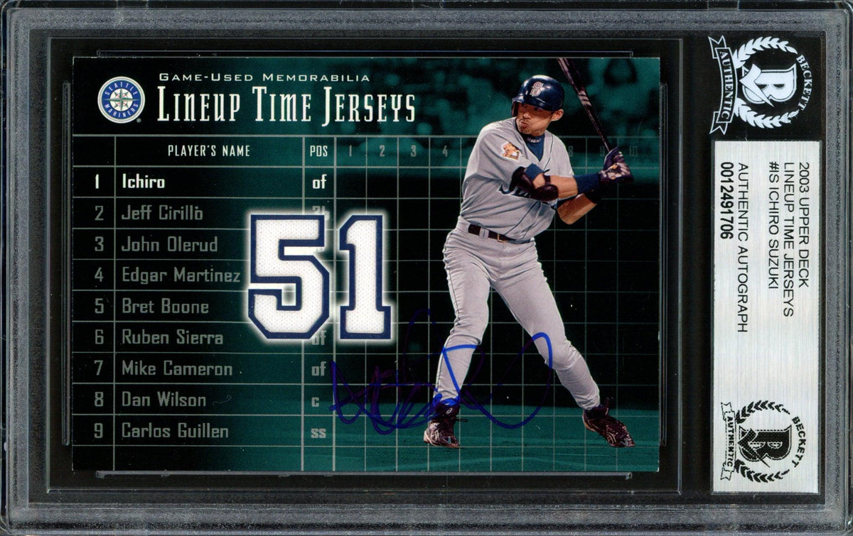 Ichiro Suzuki Autographed 2002 Upper Deck Lineup Time Jerseys Card #LT-IS Seattle Mariners Beckett BAS #12491706