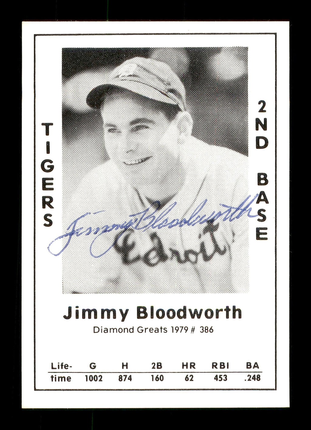 Jimmy Bloodworth Autographed 1979 Diamond Greats Card #386 Detroit Tigers SKU #171352