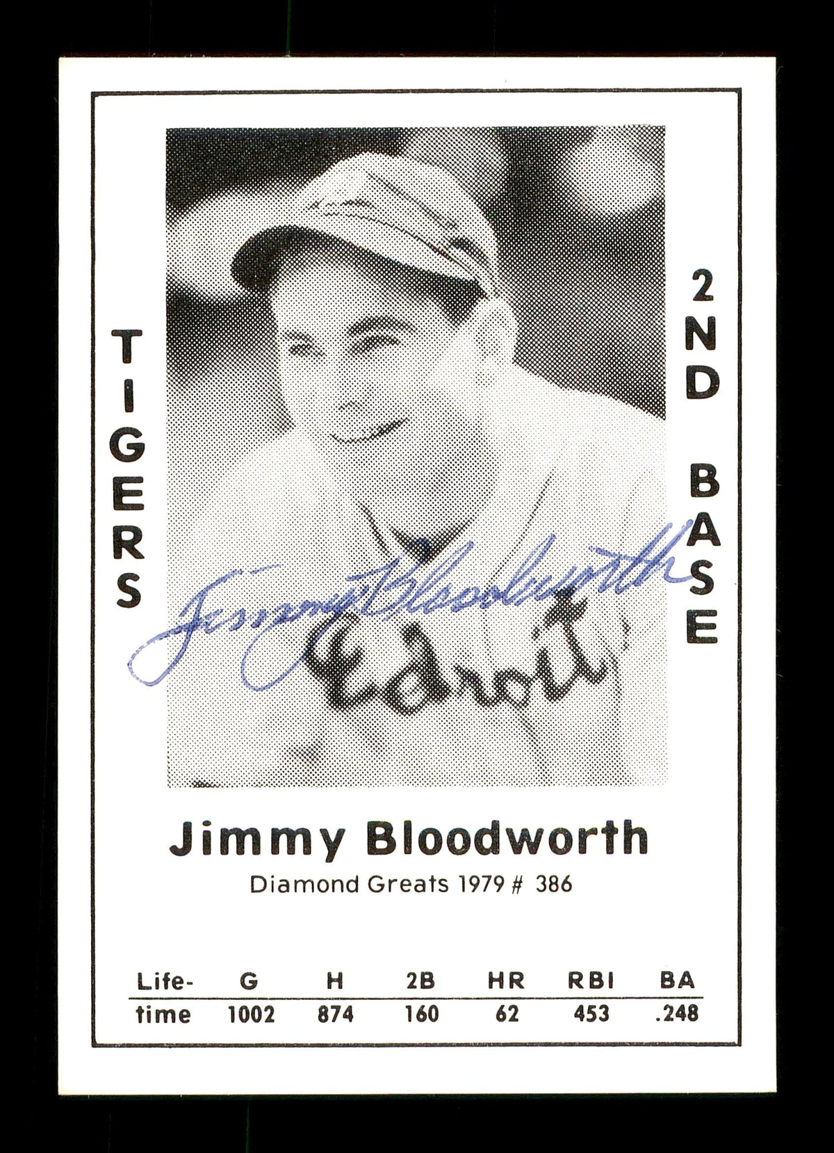 Jimmy Bloodworth Autographed 1979 Diamond Greats Card #386 Detroit Tigers SKU #171352