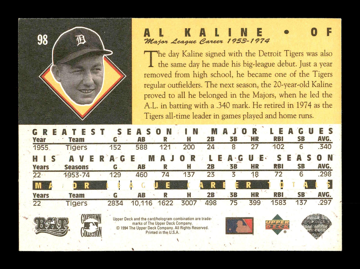 Al Kaline Autographed 1994 Upper Deck Heroes Card #98 Detroit Tigers SKU #178425
