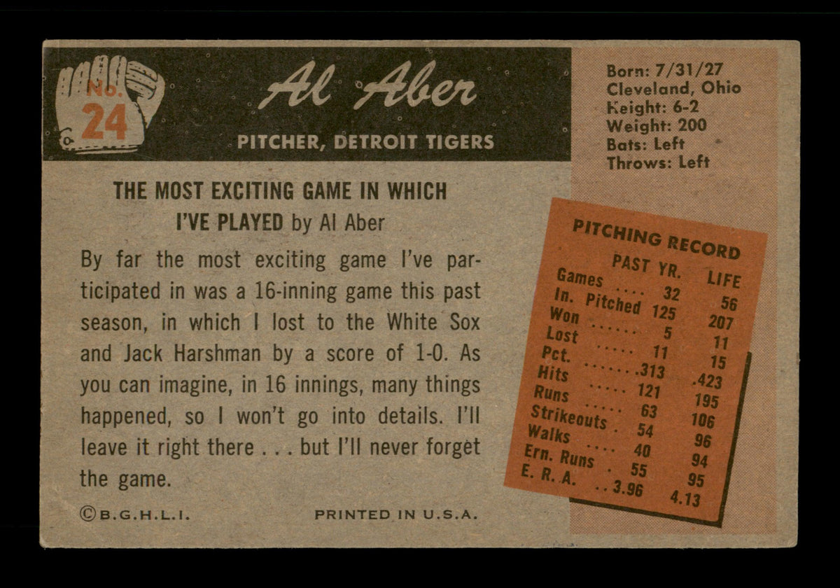 Al Aber Autographed 1955 Bowman Card #24 Detroit Tigers SKU #187889