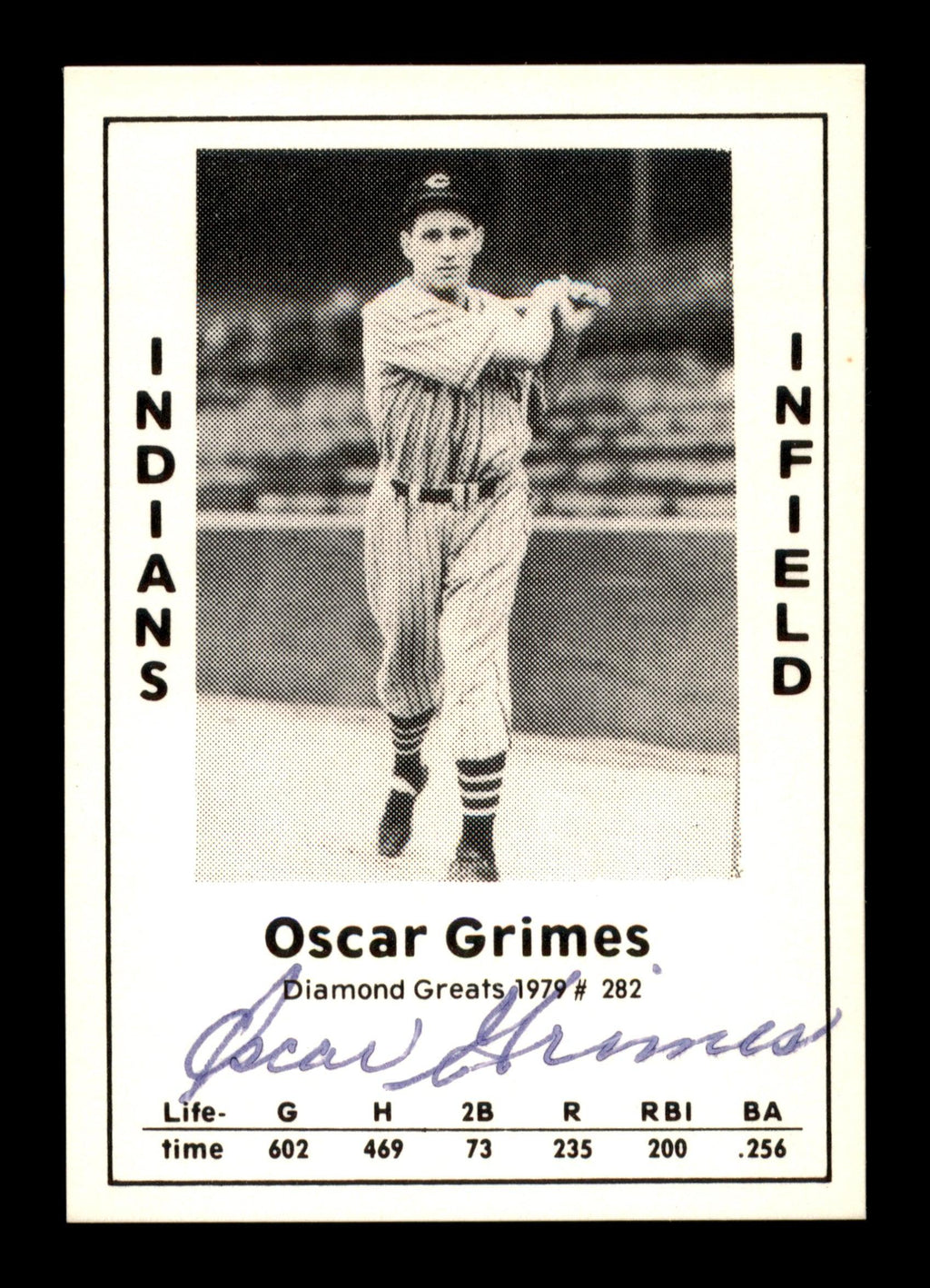 Oscar Grimes Autographed 1979 Diamond Greats Card #282 Cleveland Indians SKU #188876