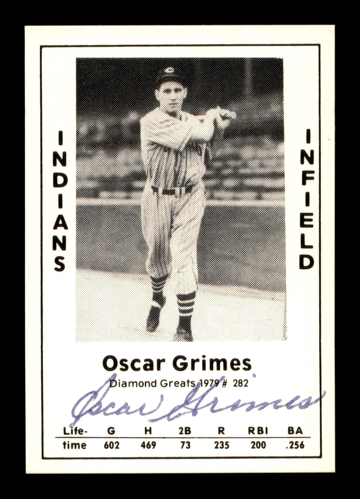 Oscar Grimes Autographed 1979 Diamond Greats Card #282 Cleveland Indians SKU #188876