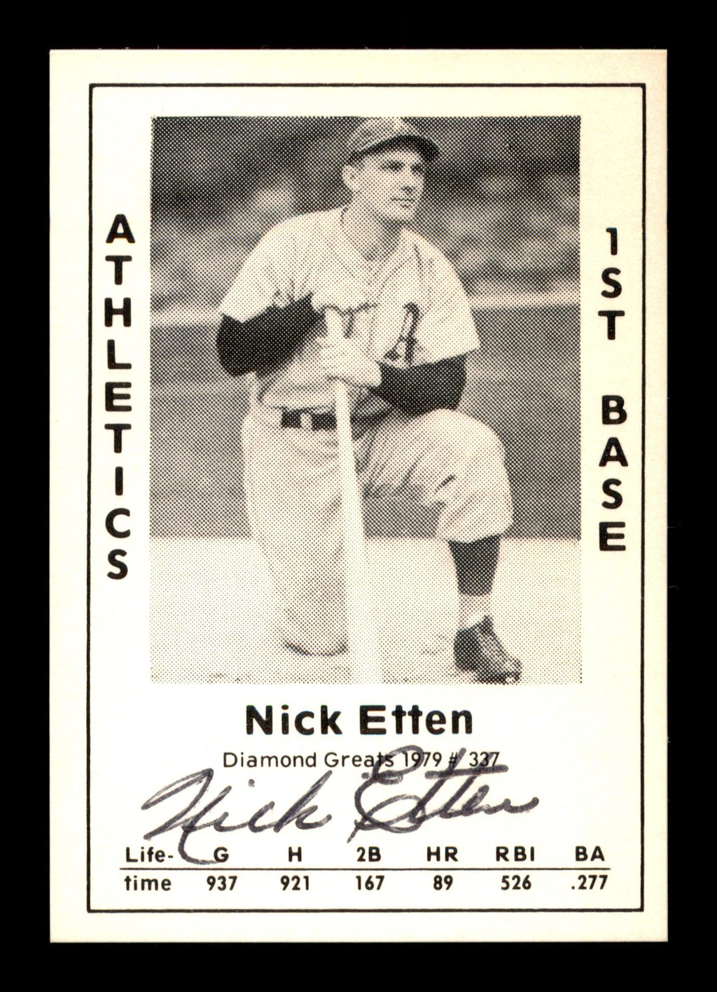Nick Etten Autographed 1979 Diamond Greats Card #337 Philadelphia A's SKU #188921