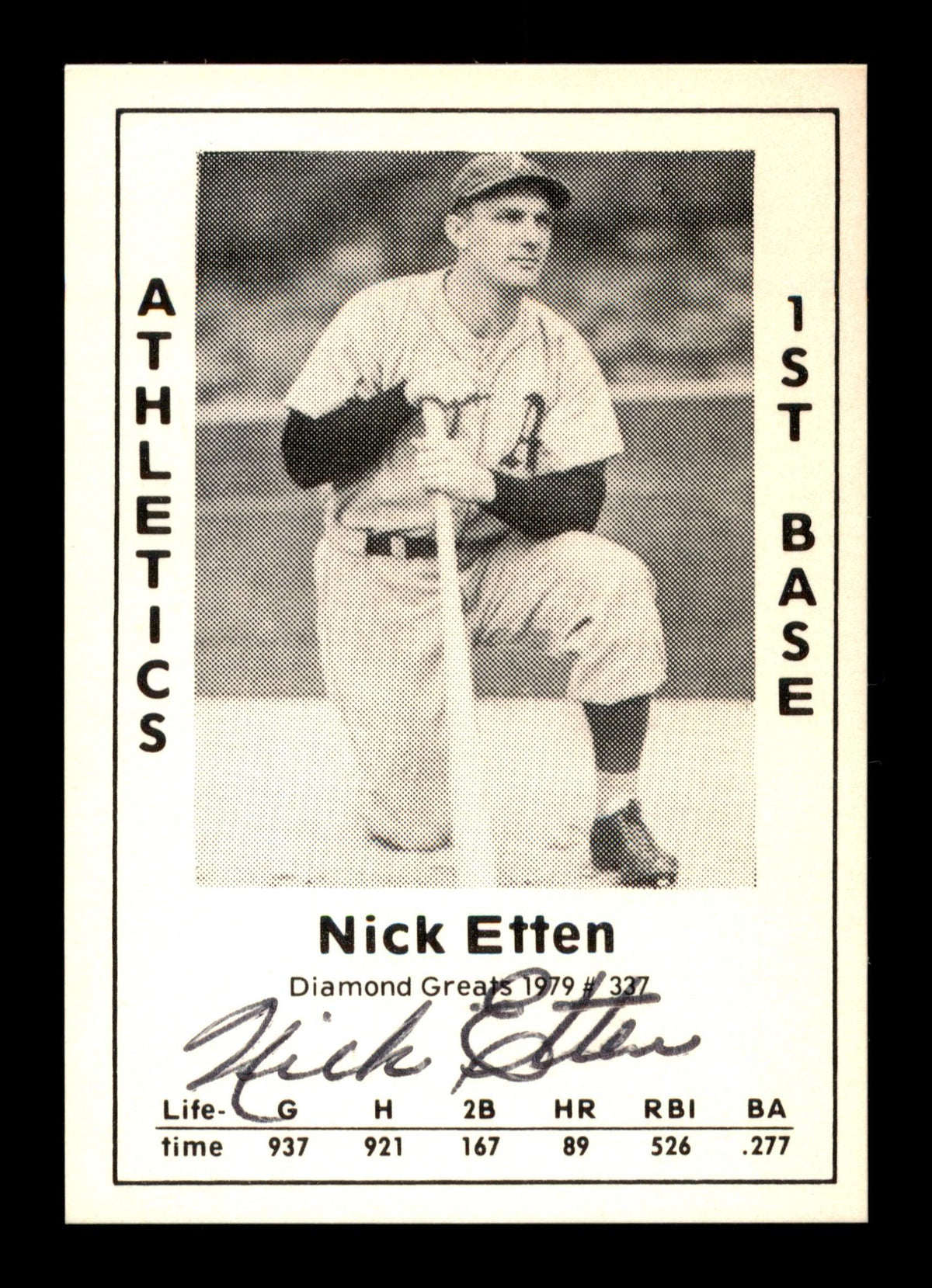Nick Etten Autographed 1979 Diamond Greats Card #337 Philadelphia A's SKU #188921
