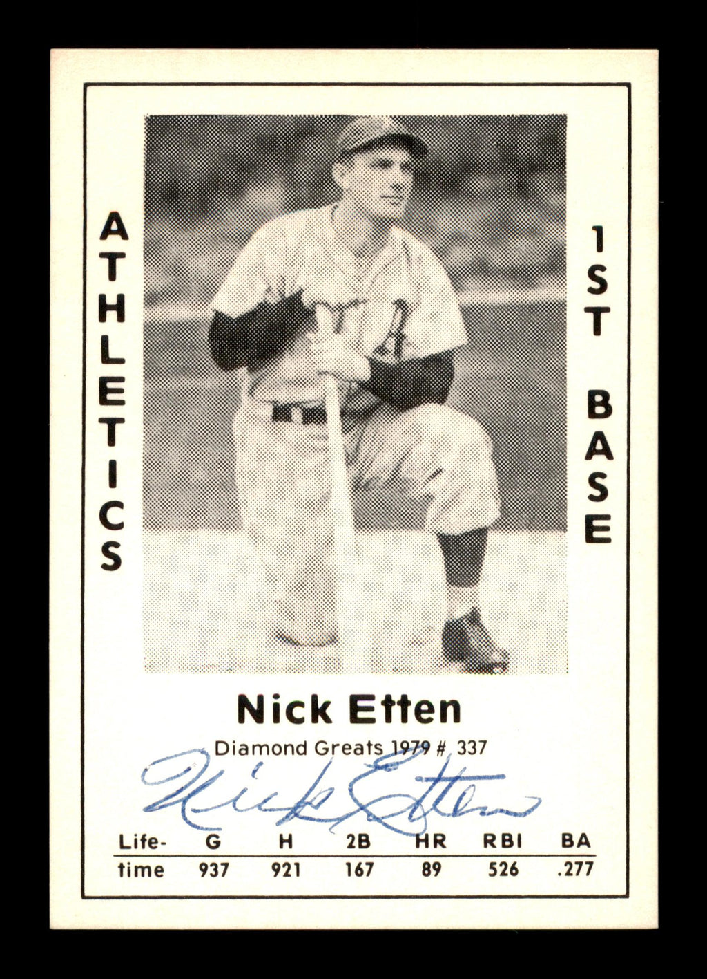 Nick Etten Autographed 1979 Diamond Greats Card #337 Philadelphia A's SKU #188922