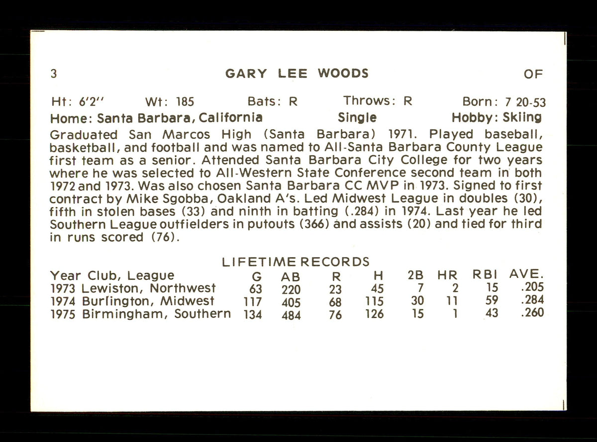 Gary Woods Autographed 1976 Cramer Rookie Card #3 Tucson Toros SKU #172163