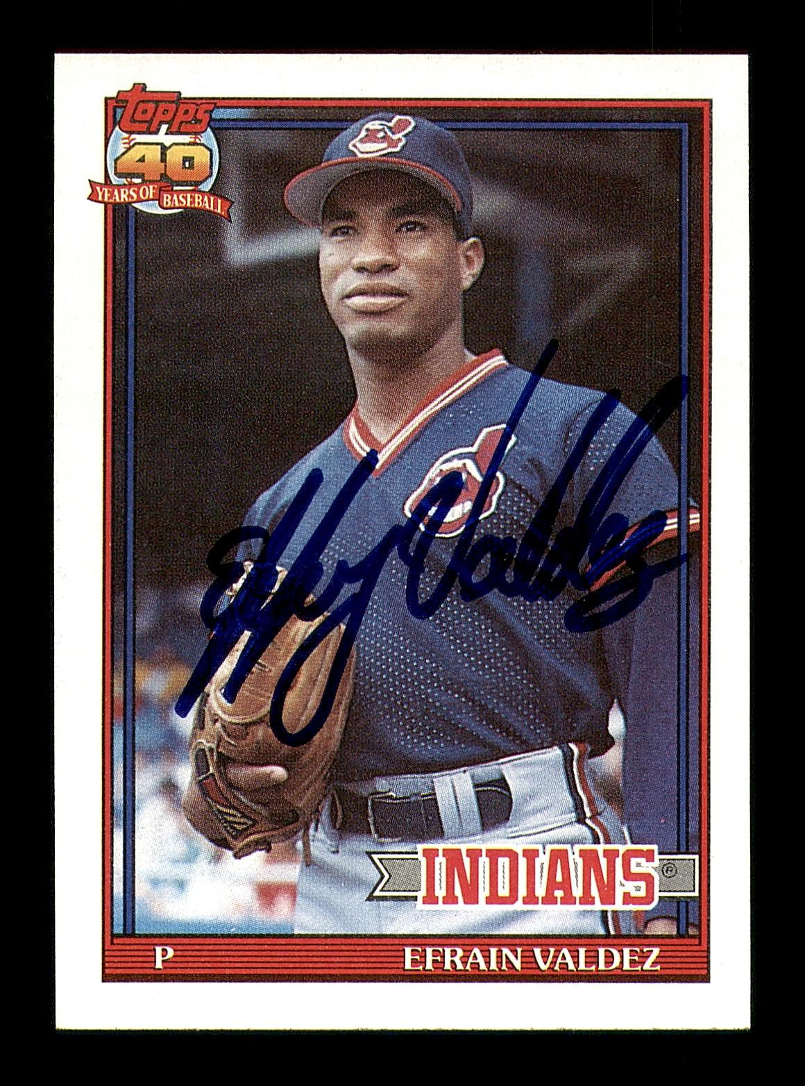 Efrain Valdez Autographed 1991 Topps Rookie Card #692 Cleveland Indians SKU #183762