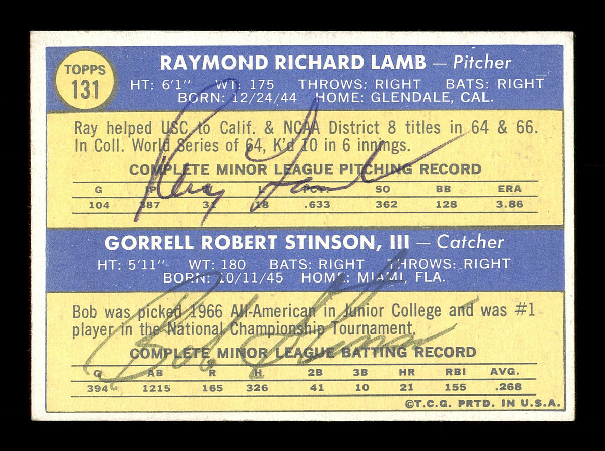 Ray Lamb & Bob Stinson Autographed 1970 Topps Rookie Card #131 Los Angeles Dodgers SKU #167527