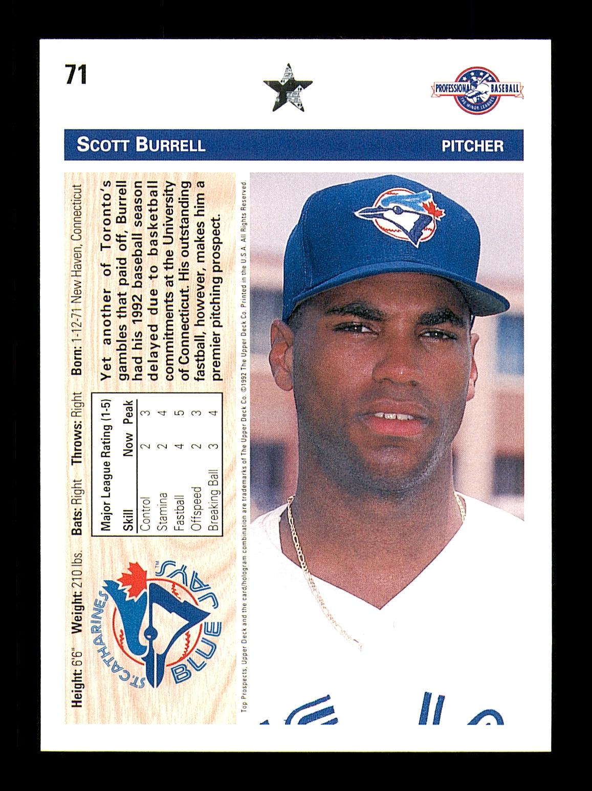 Scott Burrell Autographed 1992 Upper Deck Minor League Rookie Card #71 Toronto Blue Jays SKU #184229