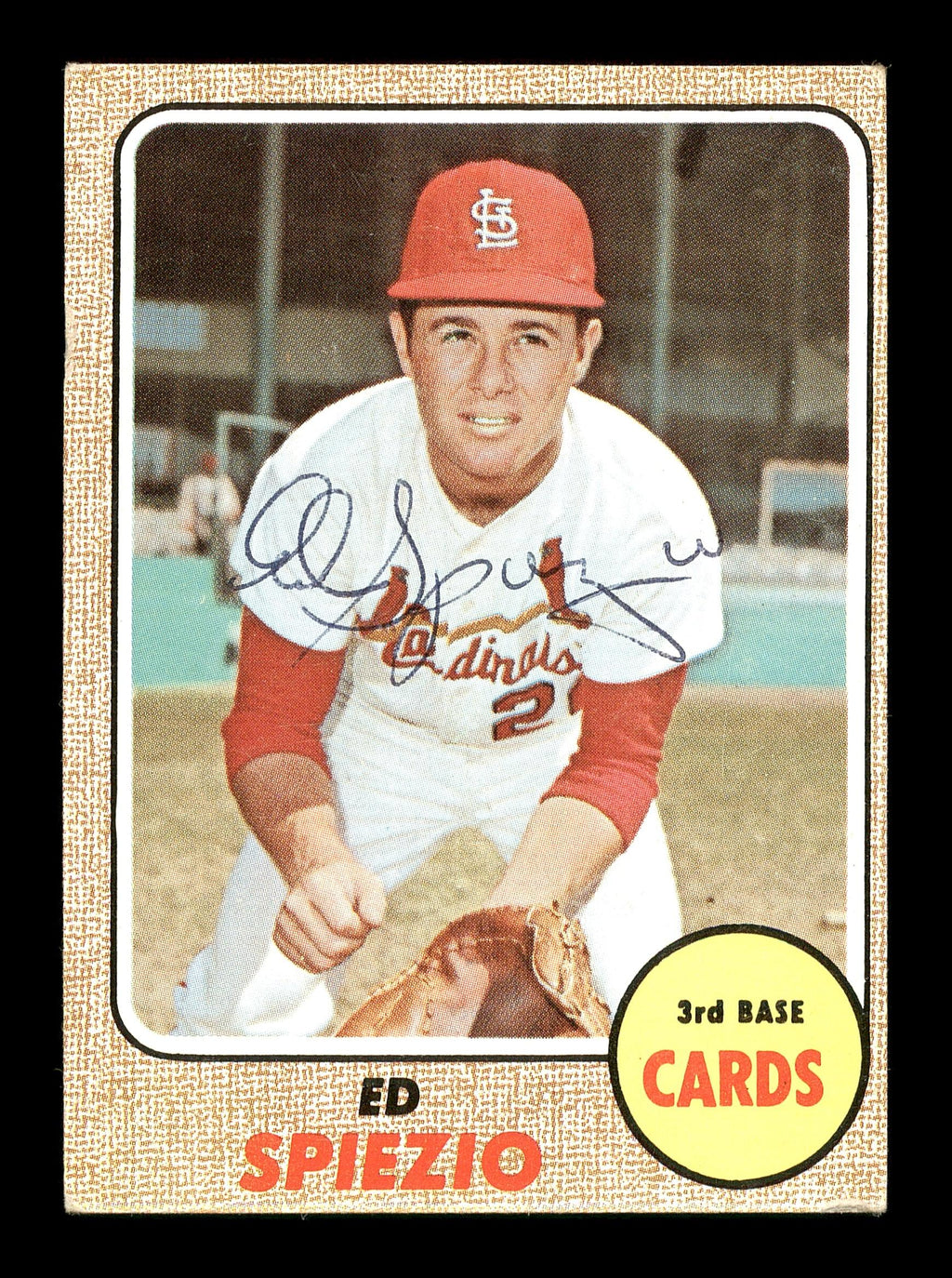 Ed Spiezio Autographed 1968 Topps Card #349 St. Louis Cardinals SKU #167981