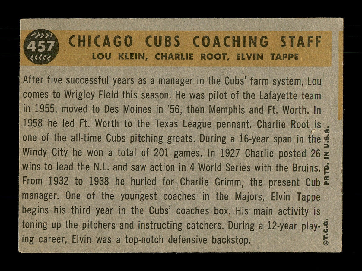 Elvin Tappe Autographed 1960 Topps Card #457 Chicago Cubs Coach SKU #169688
