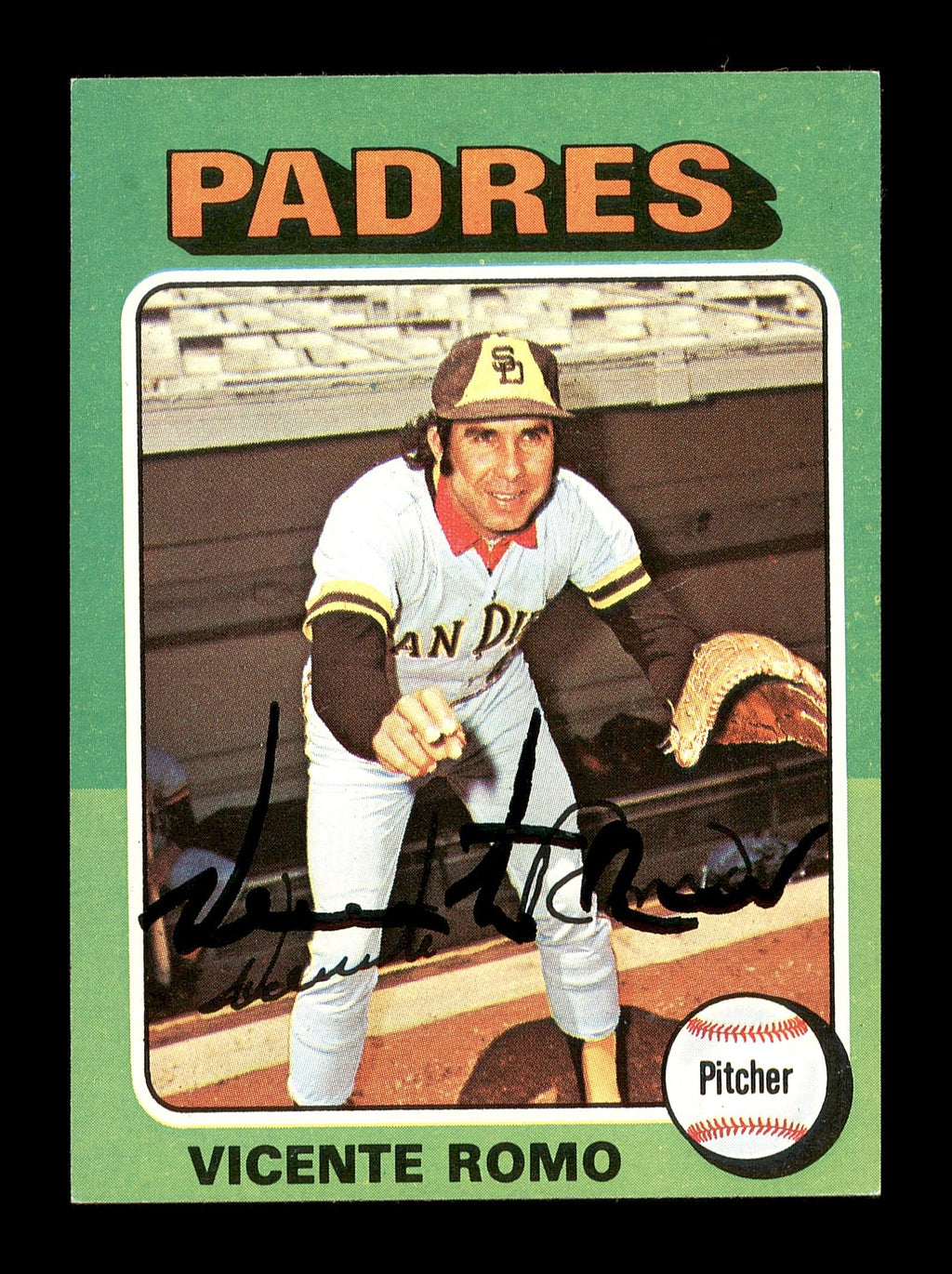 Vicente Romo Autographed 1975 Topps Mini Card #274 San Diego Padres SKU #168626