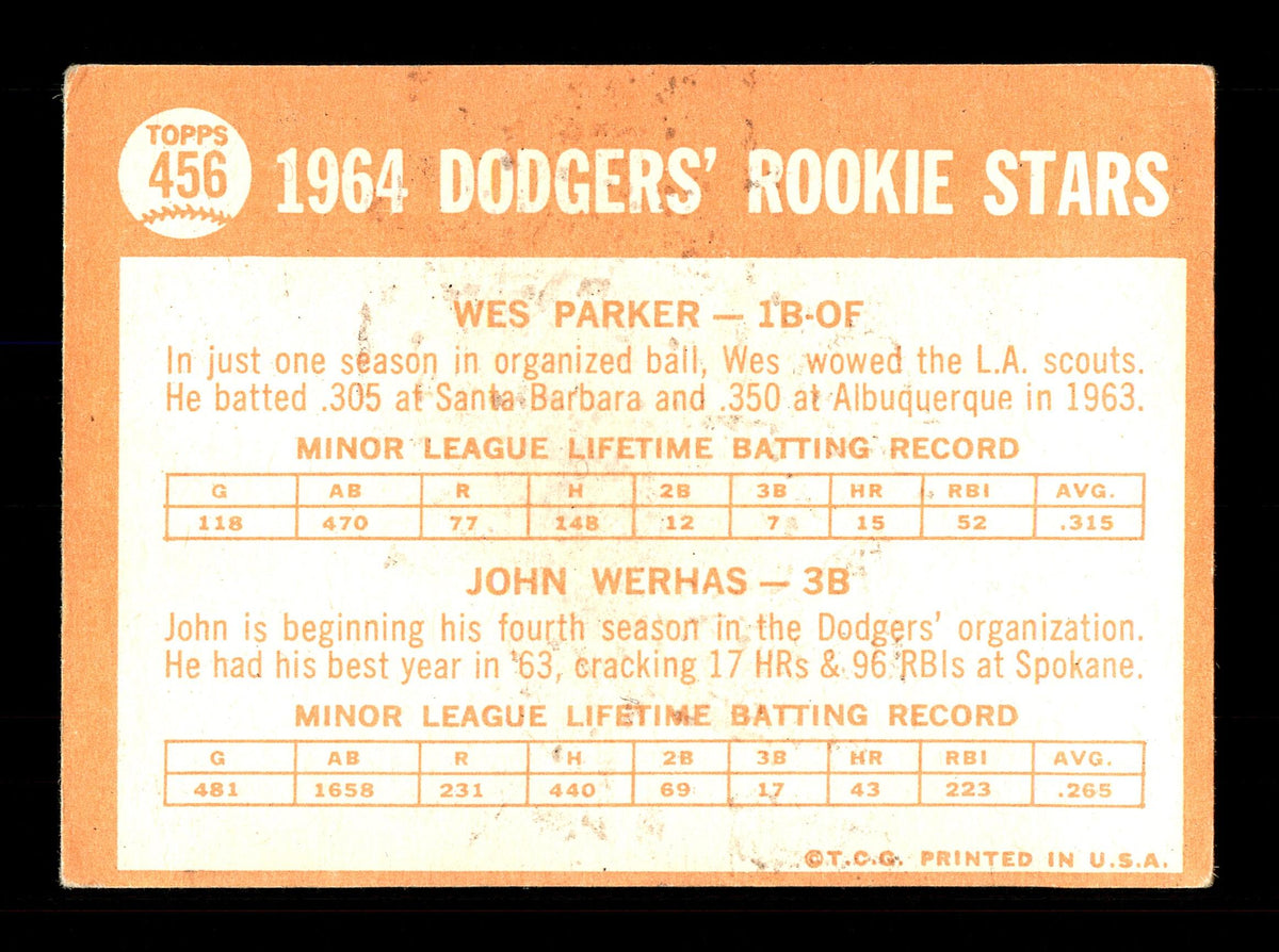 John Werhas Autographed 1964 Topps Rookie Card #456 Los Angeles Dodgers SKU #170324