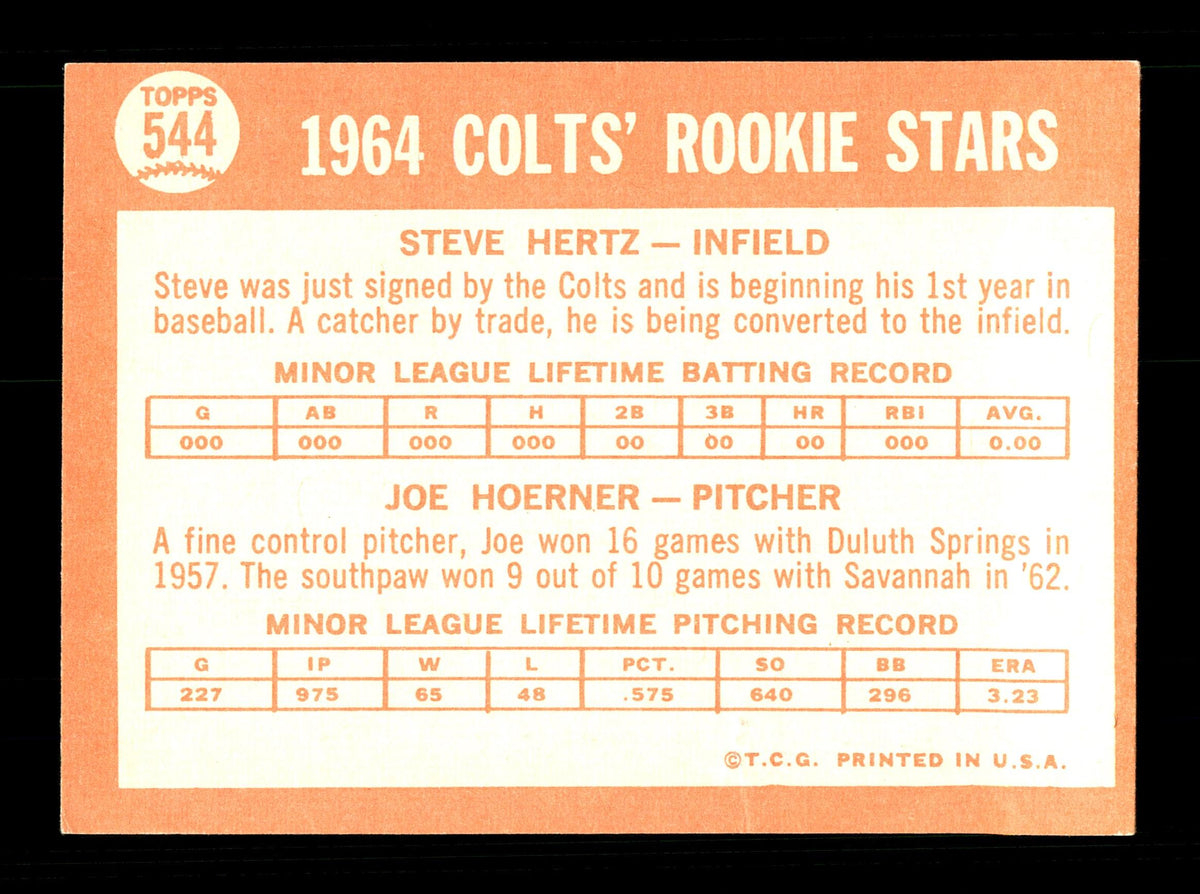 Steve Hertz Autographed 1964 Topps Rookie Card #544 Houston Colt .45's High Number SKU #170361