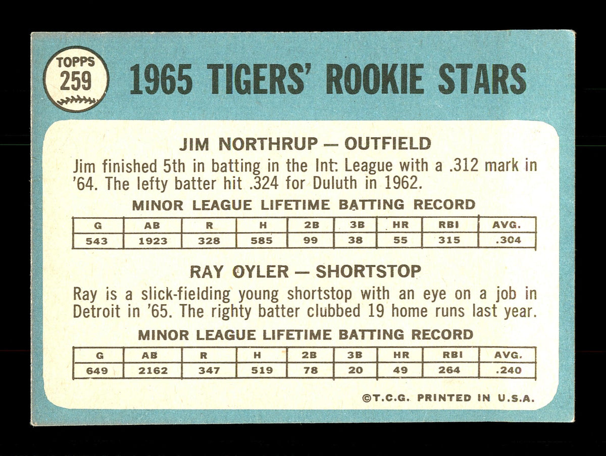 Jim Northrup Autographed 1965 Topps Rookie Card #259 Detroit Tigers SKU #170451