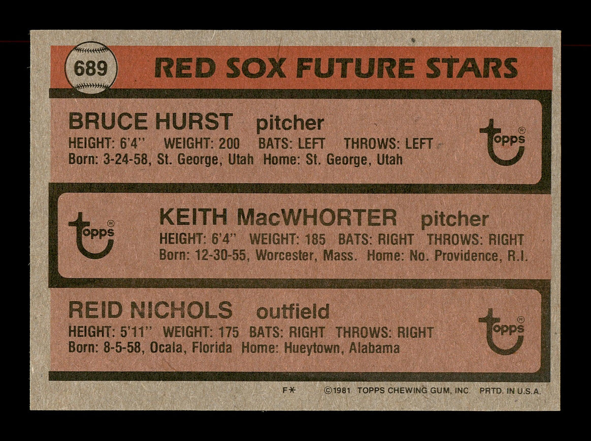 Keith MacWhorter & Reid Nichols Autographed 1981 Topps Rookie Card #689 Boston Red Sox SKU #166426